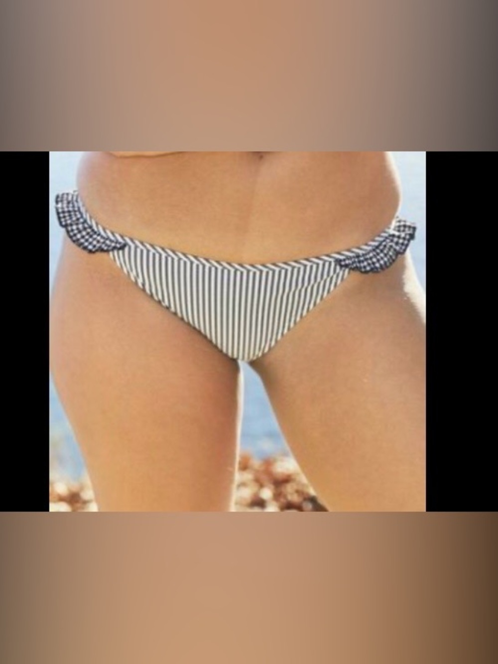NWT Aerie gingham ruffle stripe bikini bottom swim bottom blue white